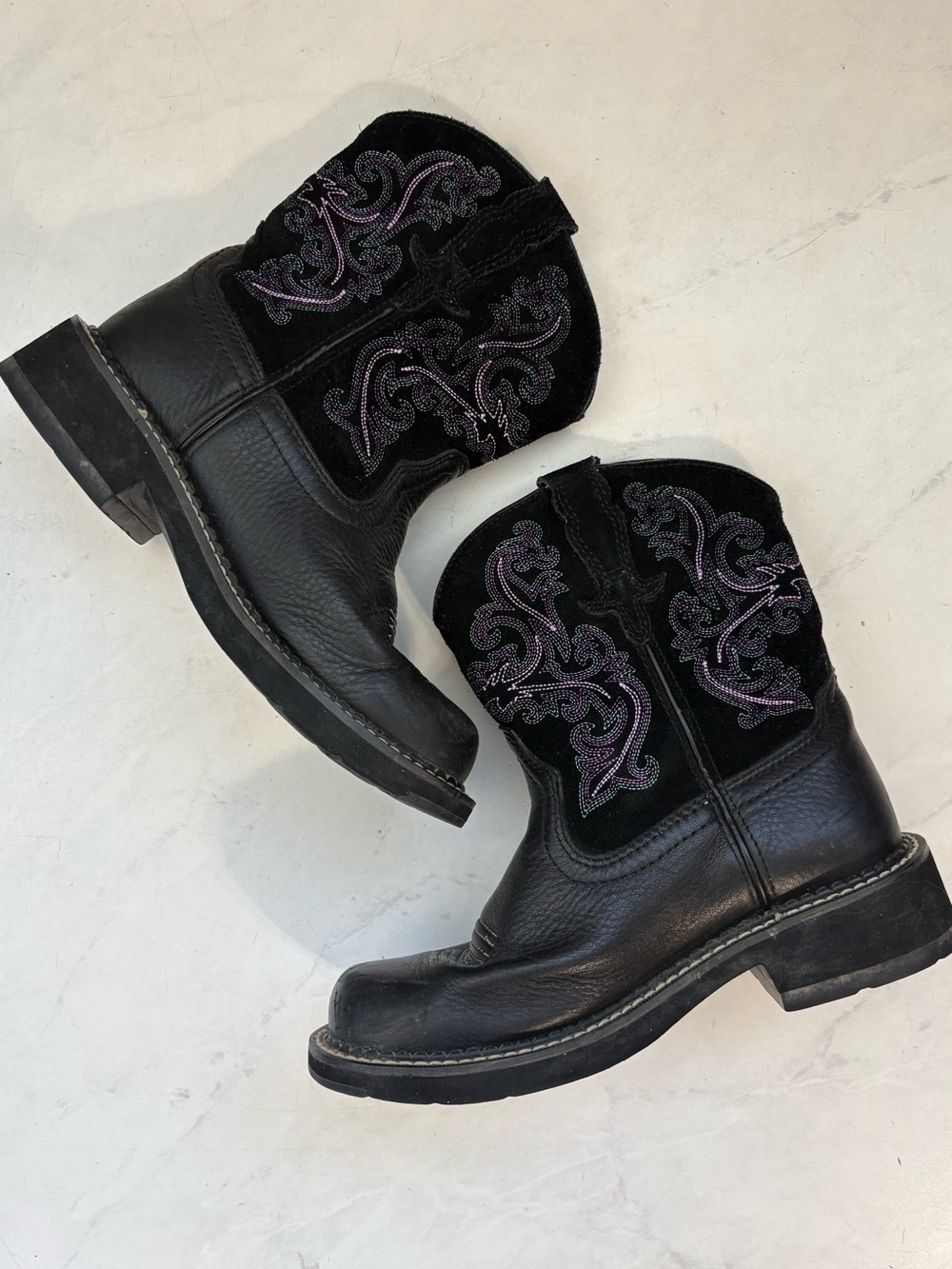 Ariat Size 5.5B Black Pink Embroidered Fatbaby Western Cowgirl Boots Country - Picture 4 of 7